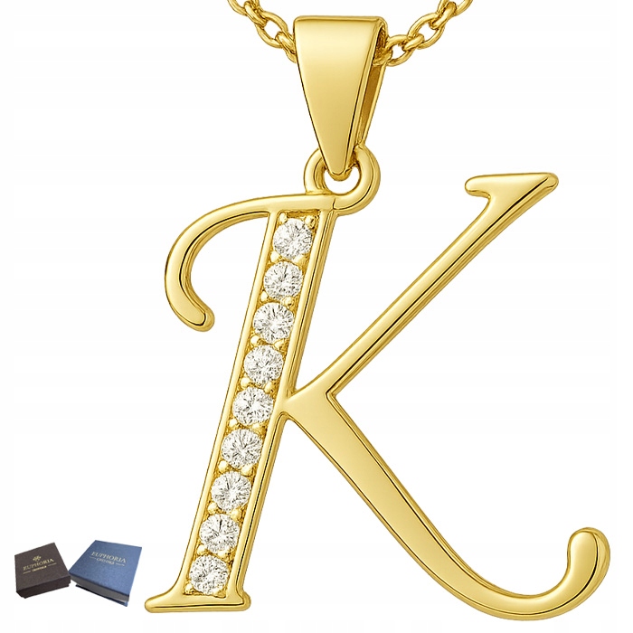 Náhrdelník ze zlata, Stříbro 925, Dárek pro maminku, přívěsek s kubickým zirkonem, písmeno K