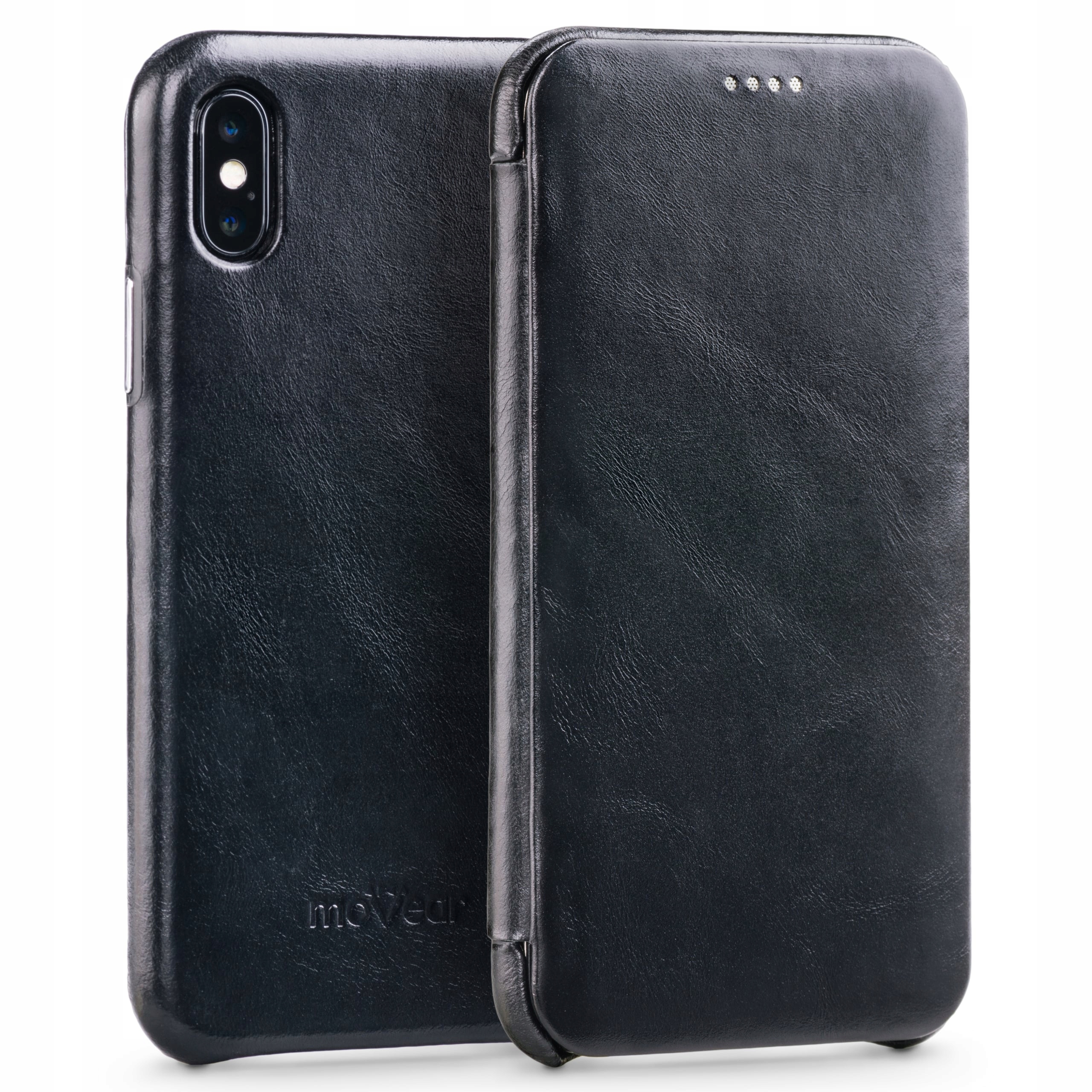 Etui skórzane na iPhone Xs X Pokrowiec book slim case Czarny Movear