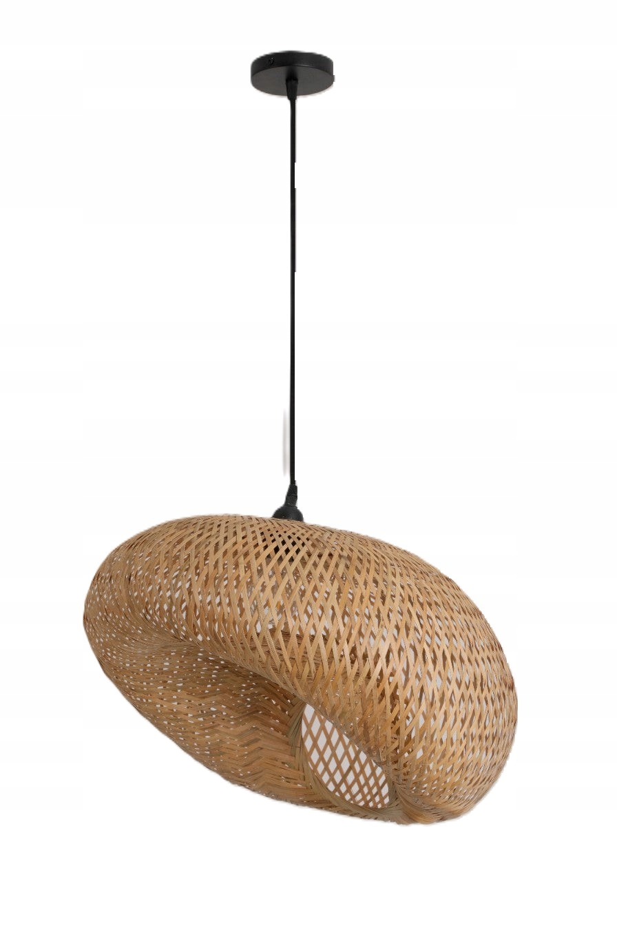 Malá závesná lampa štýlová Boho 1xE27 Pletený bambusový záves prírodný
