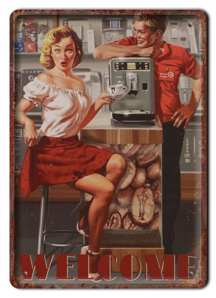 Kawa Plakat Metalowy Szyld Obrazek Retro #20529