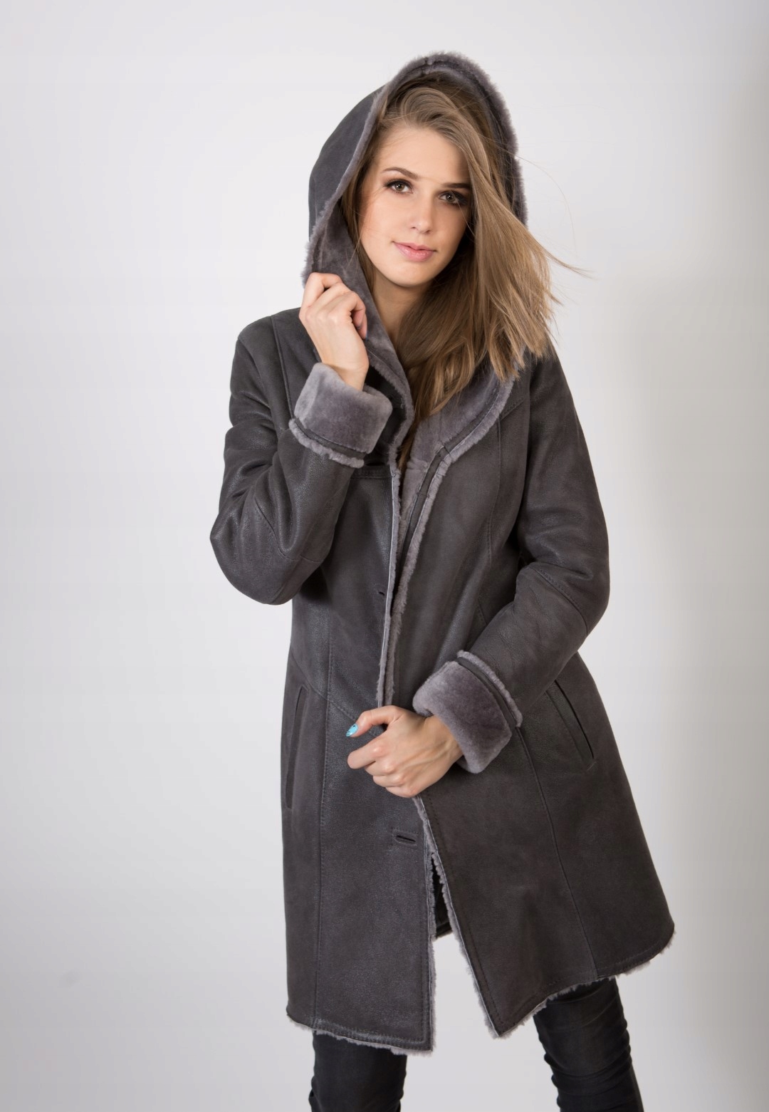 Szary KOŻUCH DAMSKI na guziki KD-29 XXXXL 48 Model KD-29