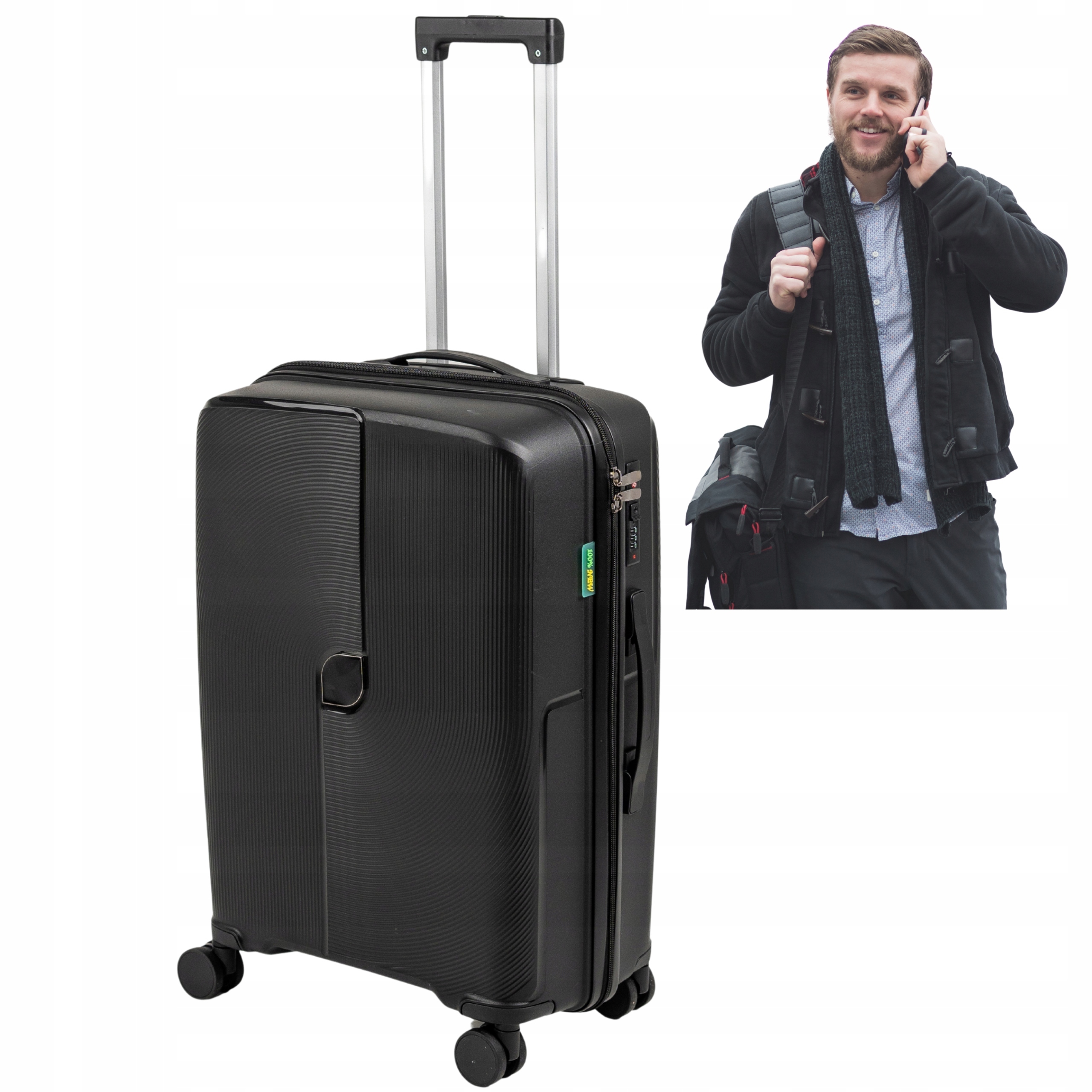 Cestovní Kufr Střední, Černý, Na Kolečkách, Tvrdý, Z Pp 68*45*27, Prostorný, 82 L