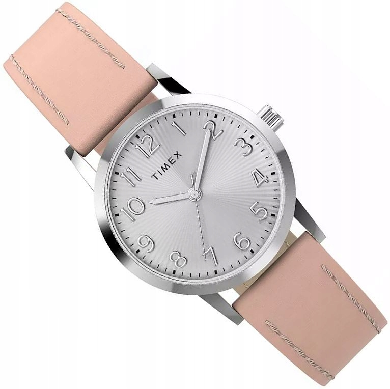 Klasické Dámské Hodinky Timex TW2Y67000 Stříbrný Ciferník Růžový Řemínek Ø30 mm