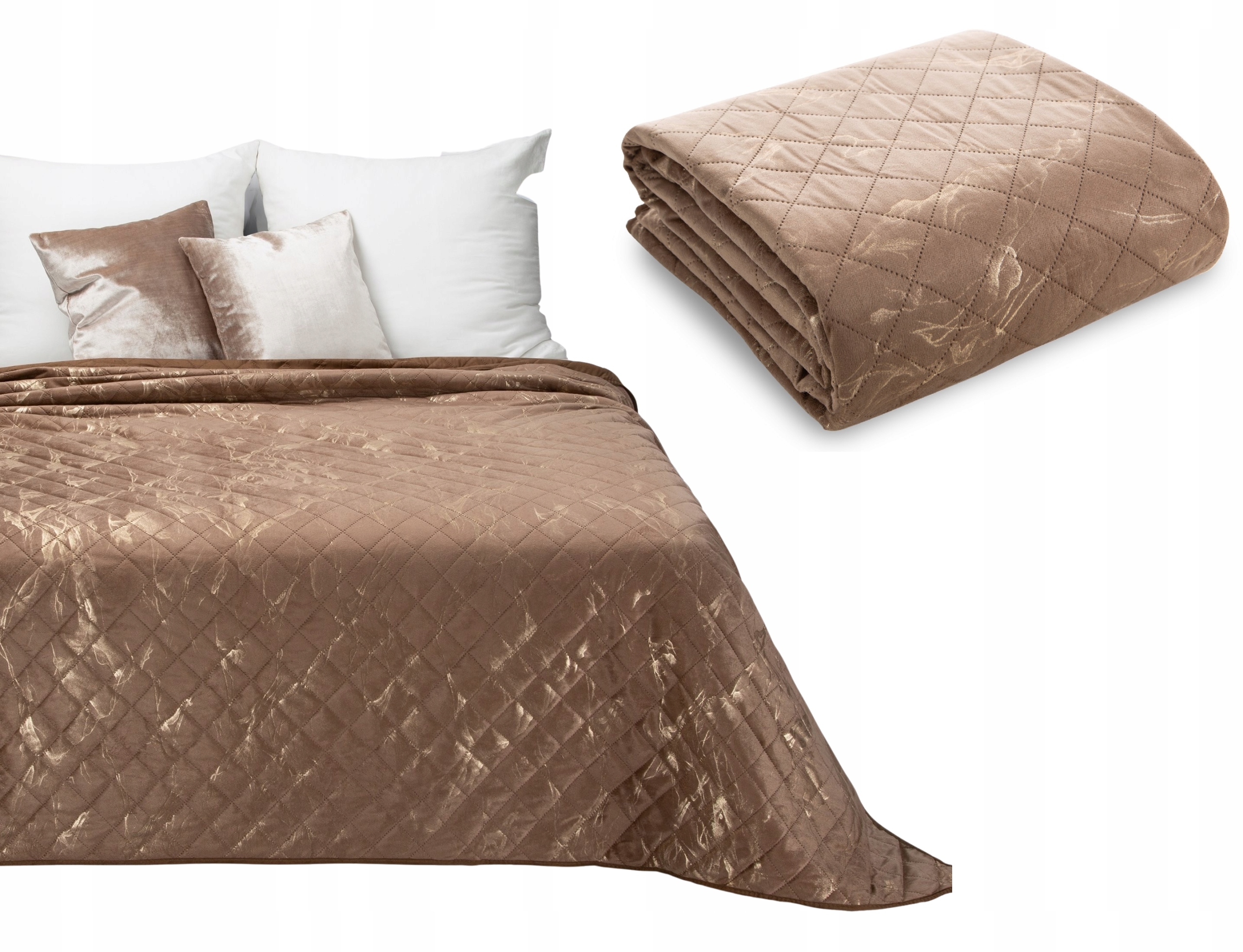 Narzuta Na Łóżko 170x210 Kapa Luiz 6 c. beż+złoty Eurofirany Welwet Pikowan