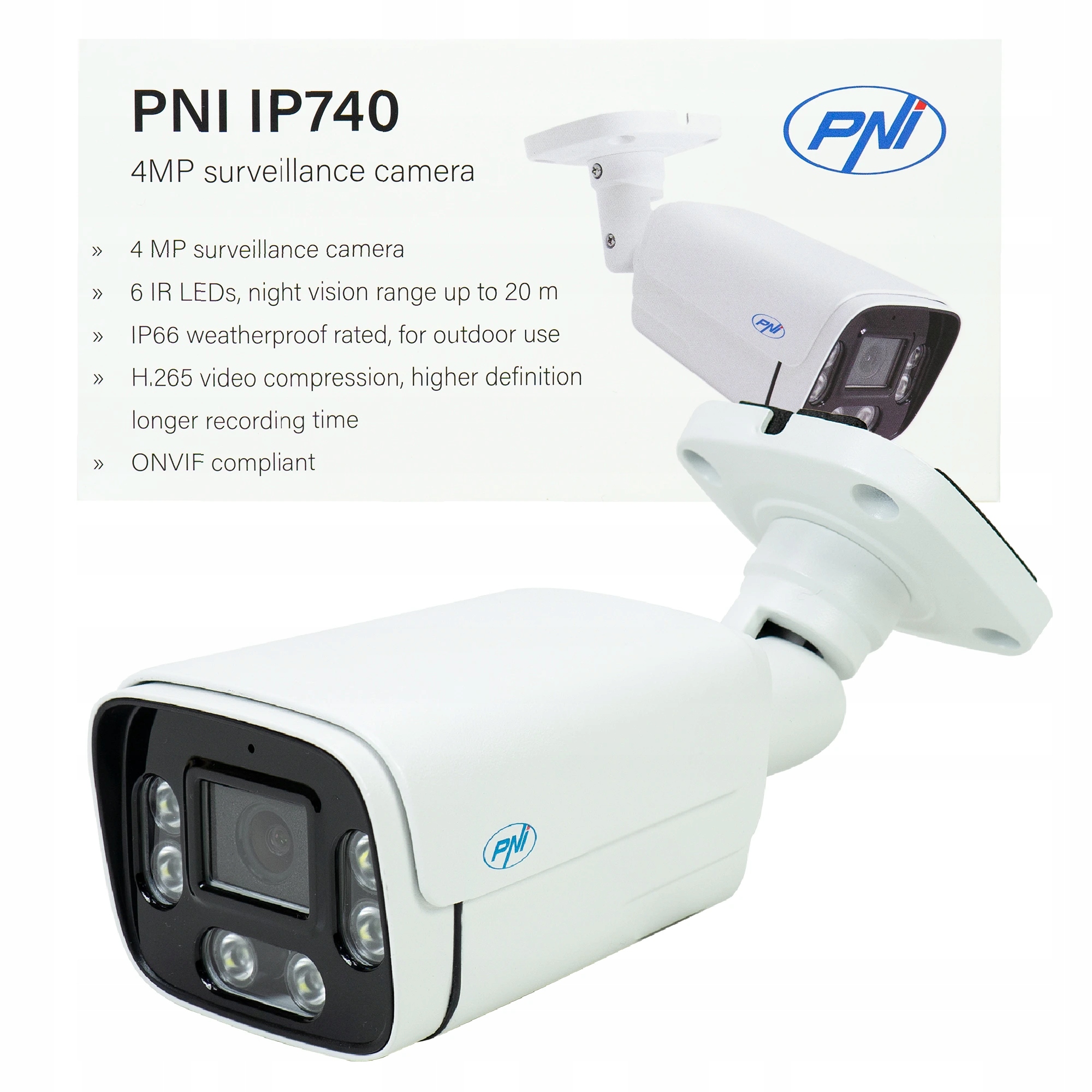 Kamera na sledovanie videa Pni IP740 4MP, 6 Ir Led, IP66, biela, s Nvr aj s