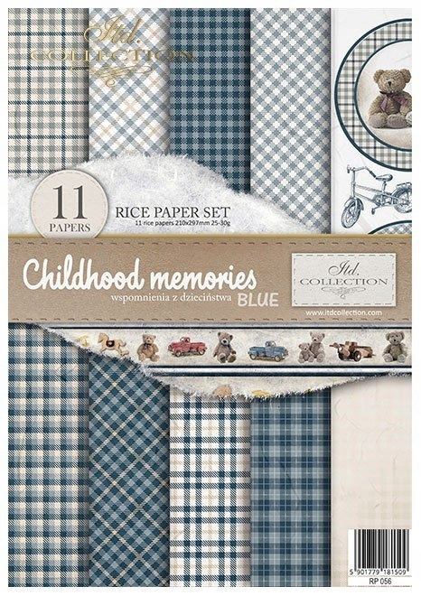 Sada 11 rýžových papírů A4 na decoupage RP056 Childhood Memories Blue