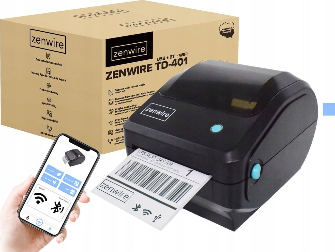 Zenwire Mini Drukarka Termiczna Etykiet Kurierskich Samoprzylepnych