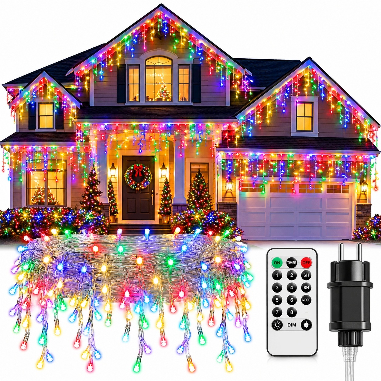 Lampy Rampouchy Led 10 M 400 Diod Barevné Vánoční Závěs 8 Režimů IP44