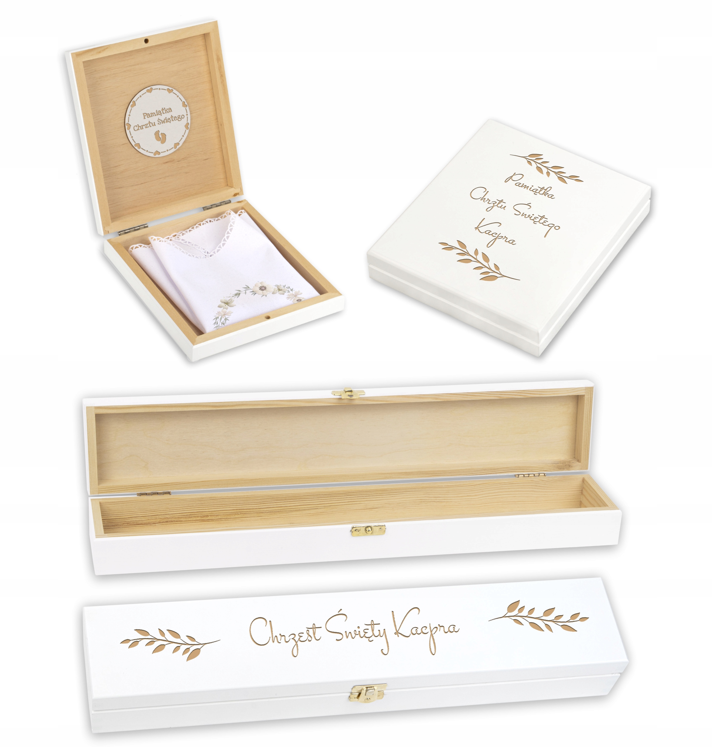 

2 Pudełka Drewniane na świecę i szatkę kolor biały