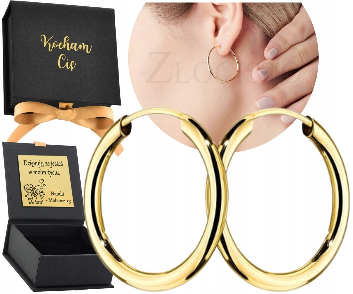 Złote Kolczyki Kółka Koła Klasyczna Na Kreolu 333 30 Mm 3Cm Grawer