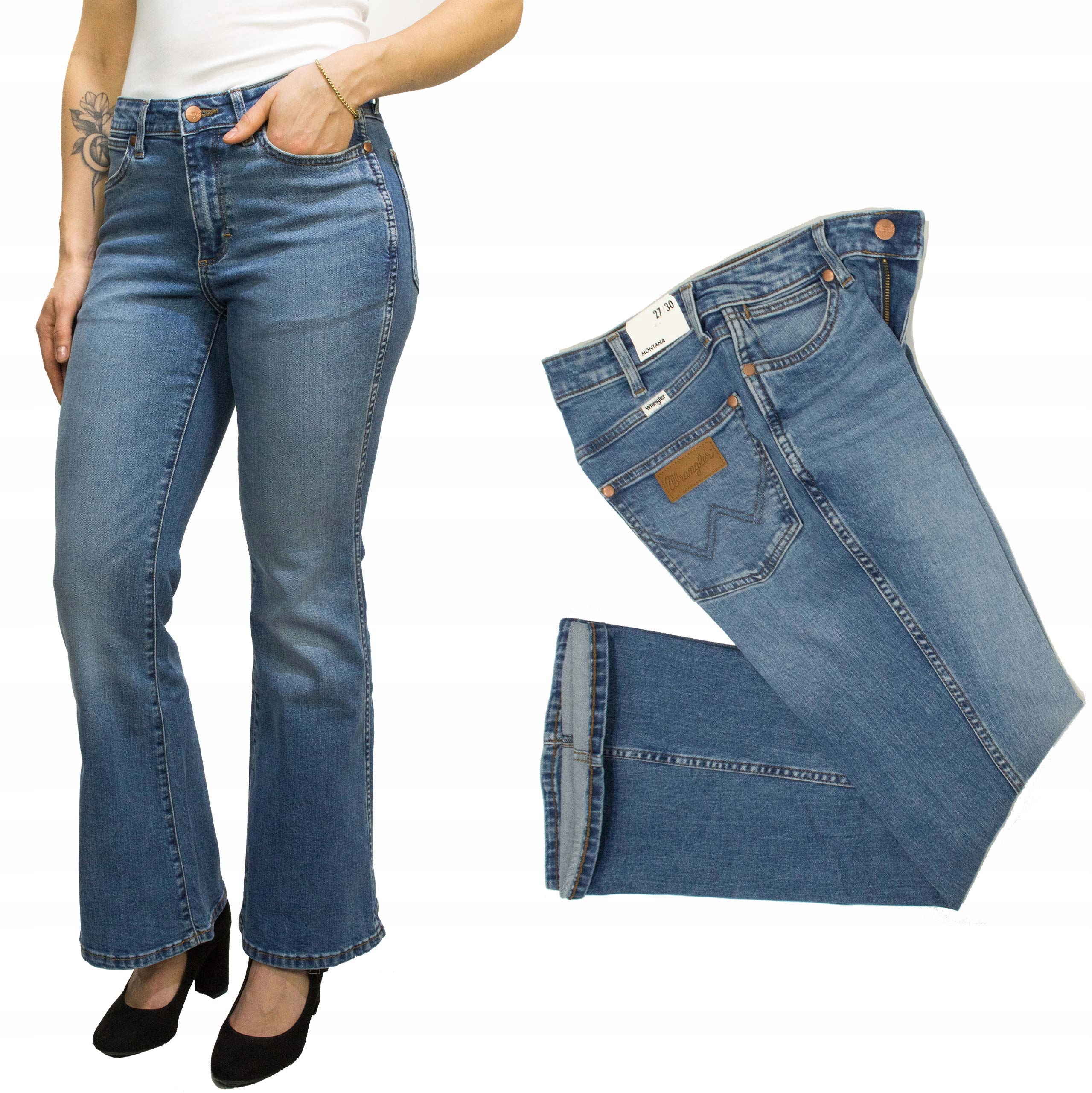 Wrangler Montana Galveston Flare damskie spodnie jeansy poszerzane W26 L30