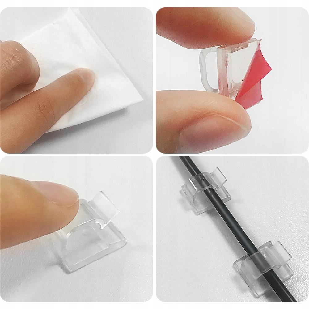 ZESTAW KLIPSÓW SAMOPRZYLEPNYCH DO KABLI UCHWYT 10x Organizer kabla kablów Model 06089