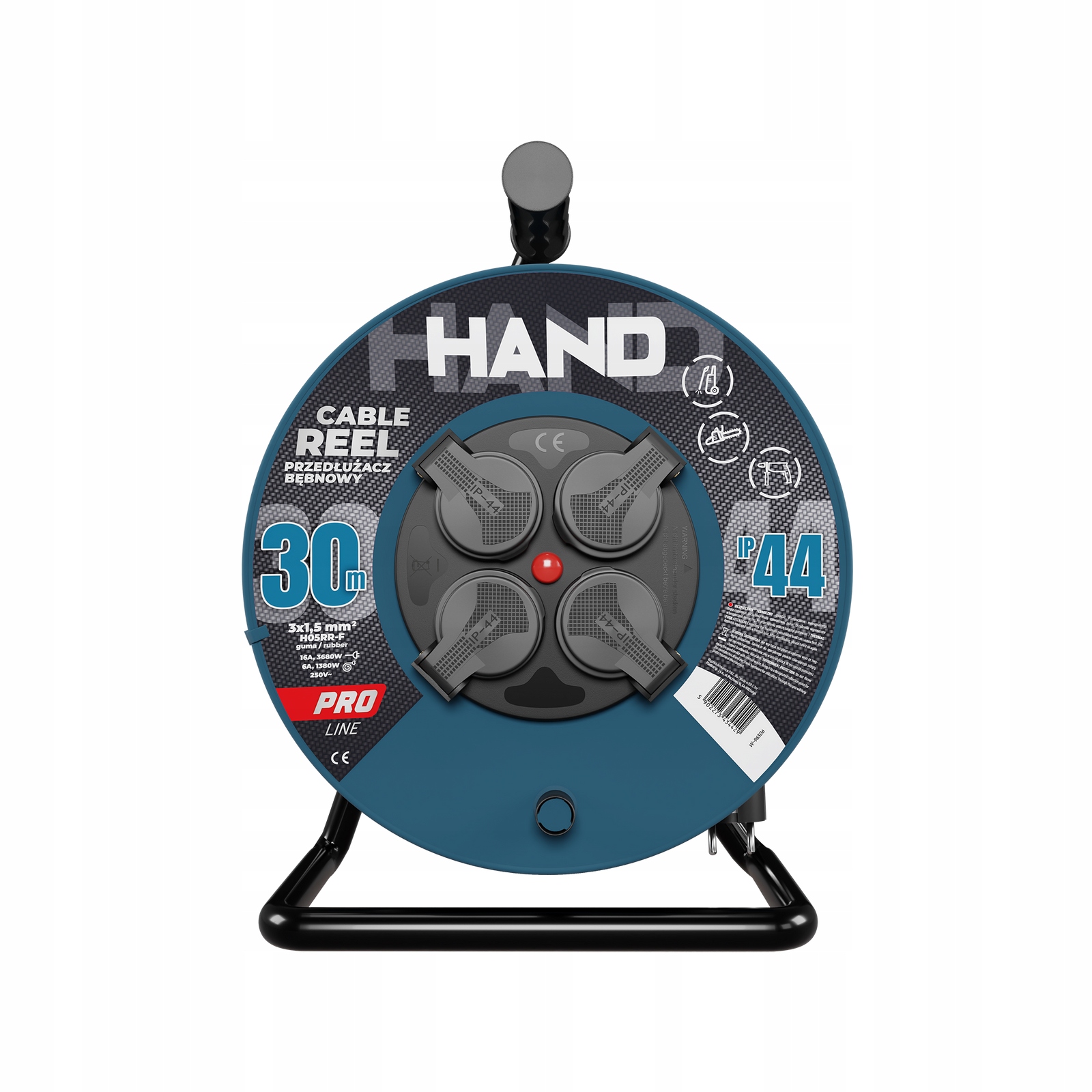 Predlžovací Kábel bubnový Hand Pro 30 m 4x Zásuvky 230 V IP44 H05RN-F 3x1,5 mm²