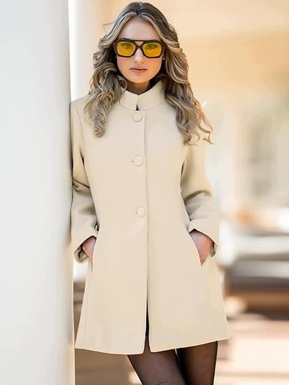 Allegra K Béžový Dámský Elegantní Dvouřadý Kabát S Klopami, Velikost 2FA