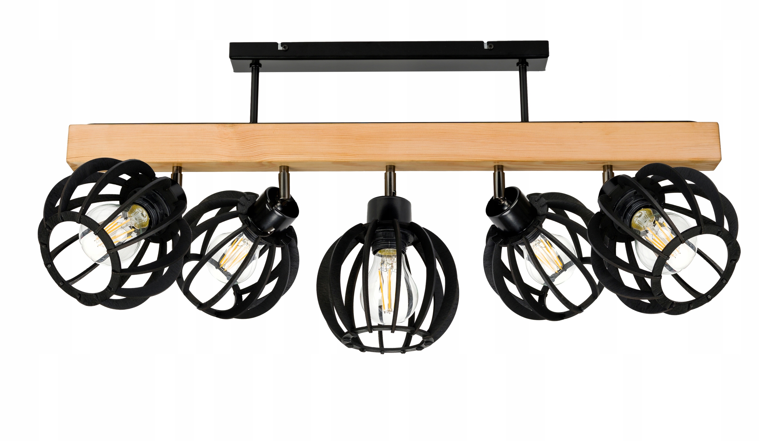 Dřevěná stropní lampa Lustr Stropní Svítidlo Loft Černá na 5x Klosz E27