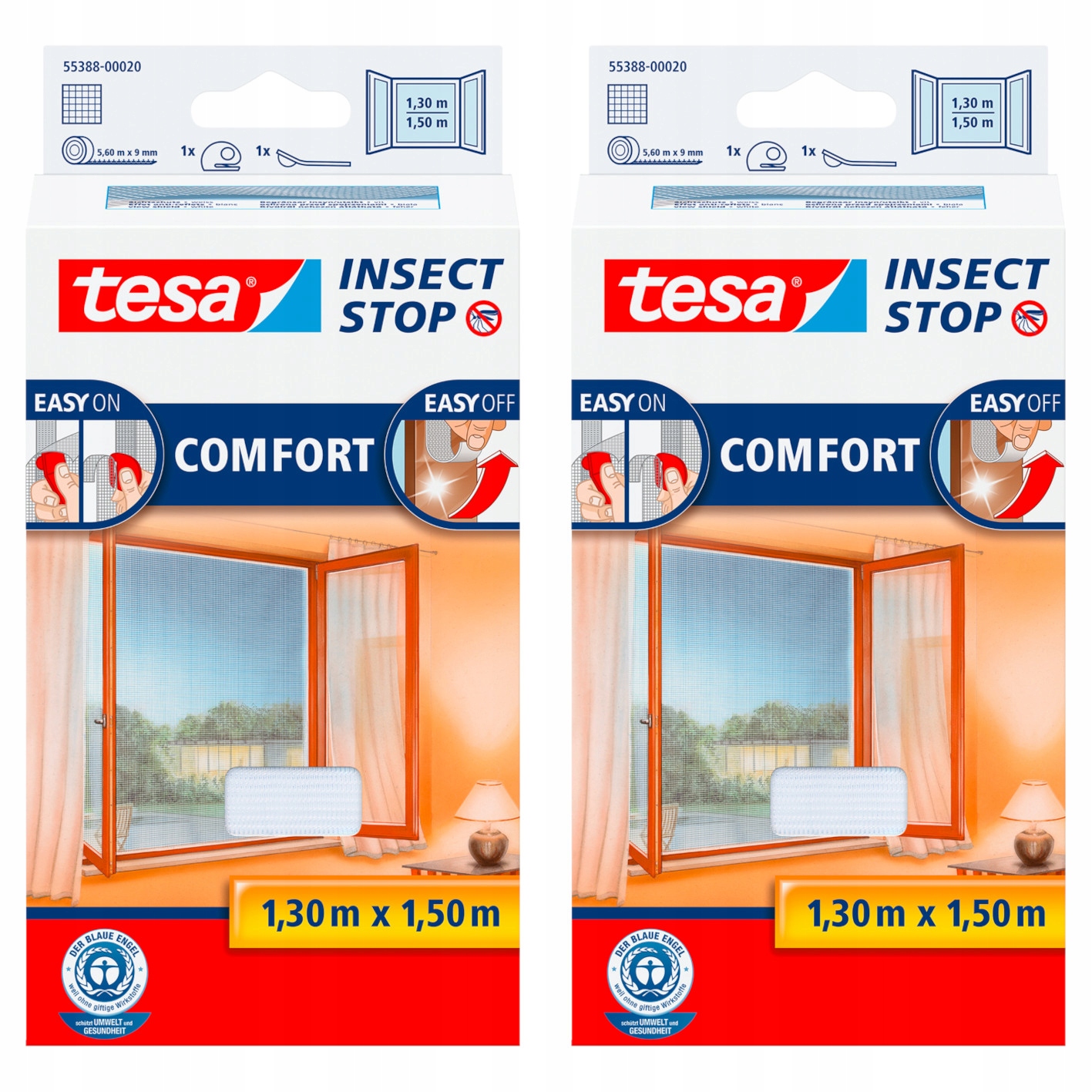 TESA COMFORT Moskitiera na okno - siatka okienna na rzep 1,3x1,5m biała x 2