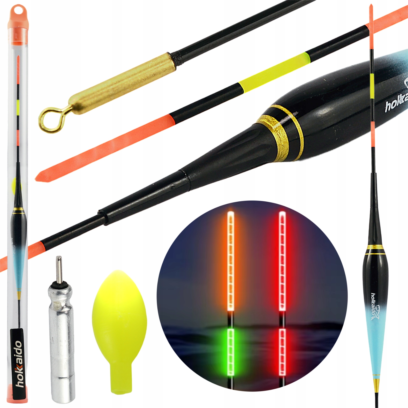 SPŁAWIK ŚWIECĄCY LED MARKI HOKKAIDO 6G ZMIANA KOLORU PRZY BRANIU + BATERIA