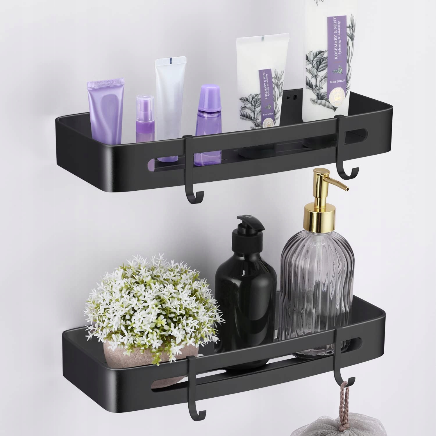 Závěsná Koupelnová Polička Pod Sprchu Černá 2KS