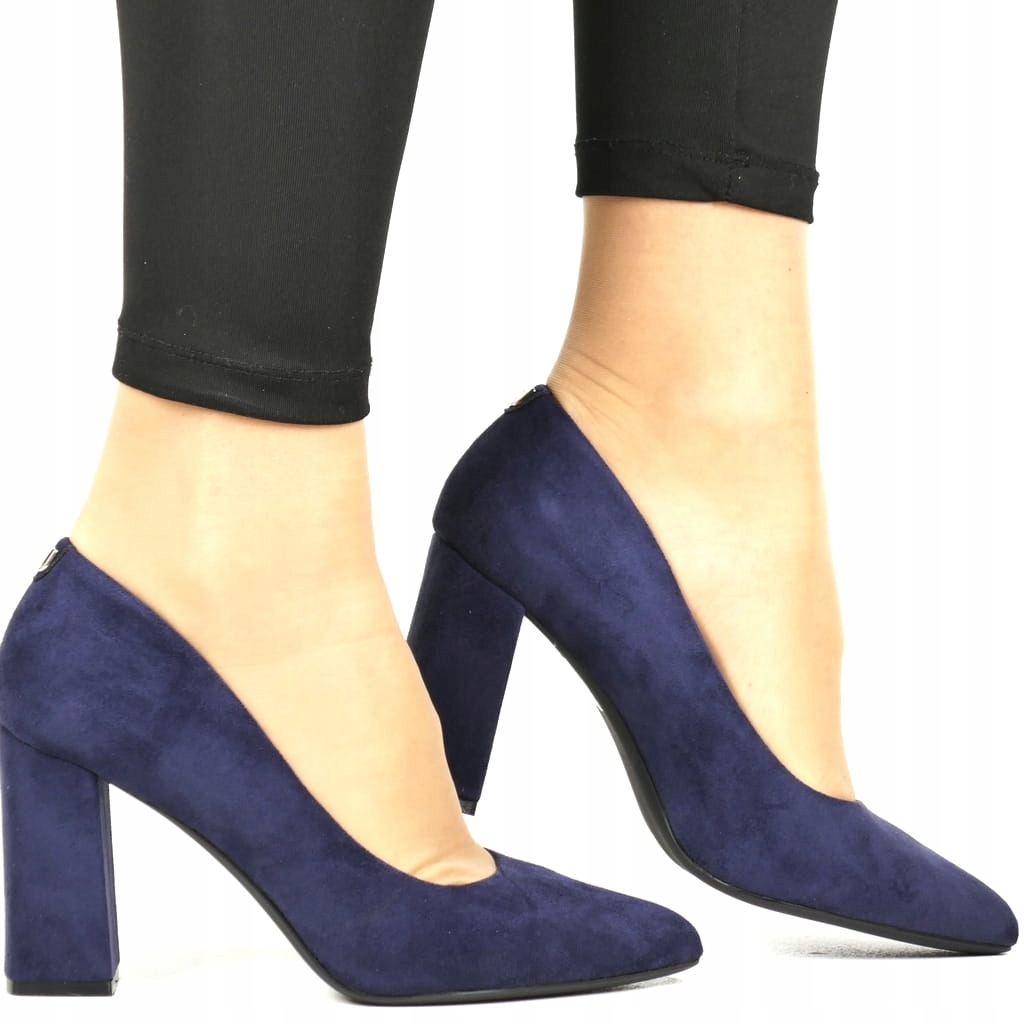 iBUTY Lodičky Na Podpatku Tmavě Modré Semišové Stabilní Elegantní Pohodlné Nové