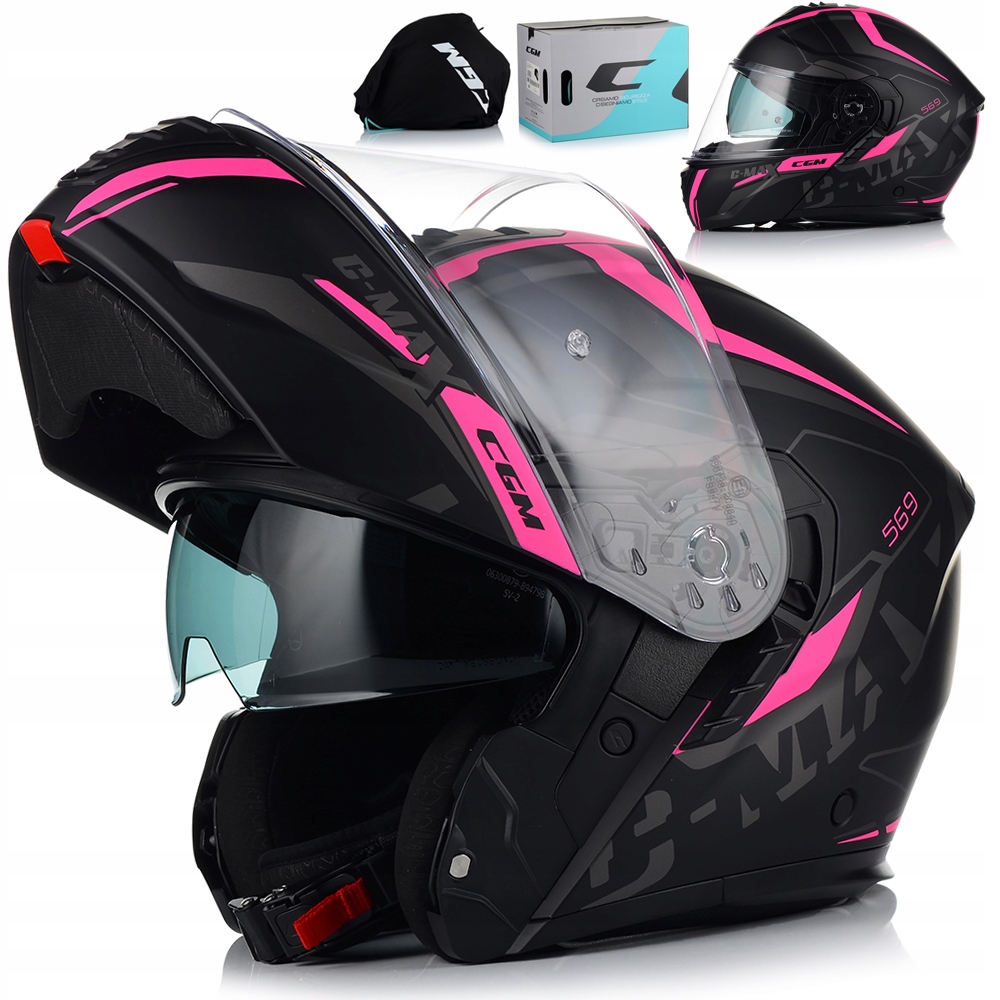Dámska Motocyklová Prilba Cgm 569 G C-max, Ružová, Flip Up Blenda