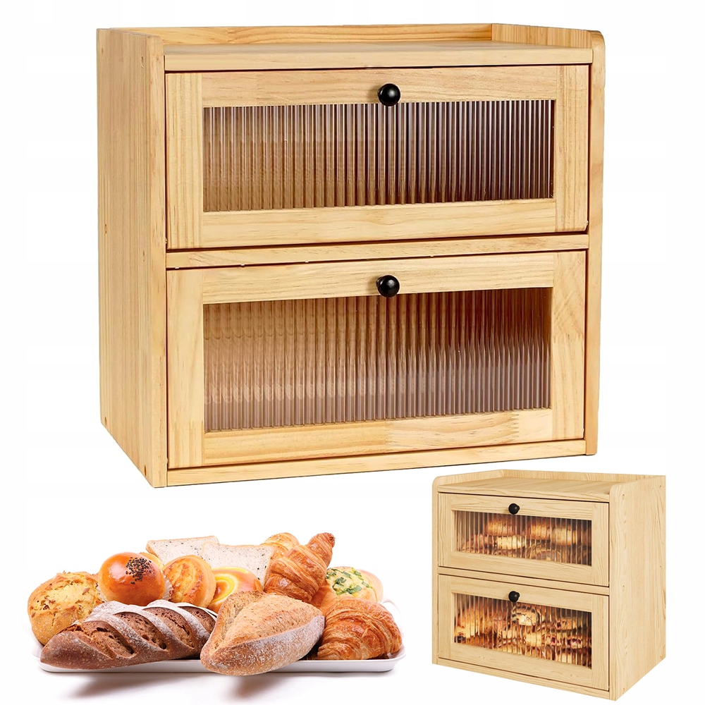 Chlebník s magnetickým uzávěrem, dřevěný, bukový, velký zásobník na chléb