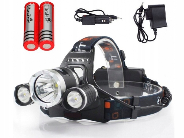 

Latarka Czołowa 3 Led T6 XM-L Cree Czołówka +aku