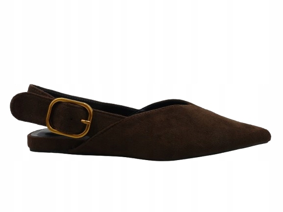 Zamszowe Baleriny Brązowe Czekoladowe w szpic z ekoskóry z odkrytą piętą 37