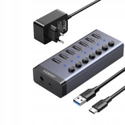 Hub Ugreen 7v1 Usb-c, 7x Usb-a 3.0 12V 2A (černý)