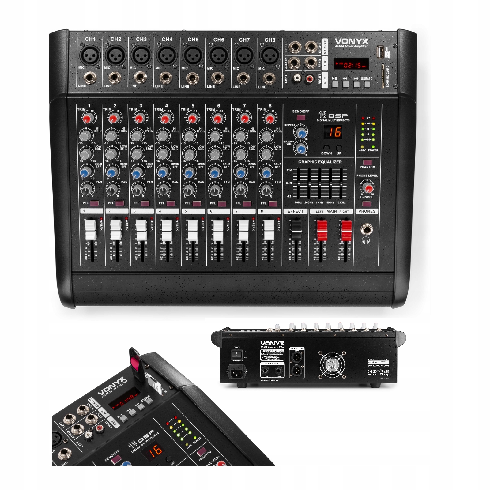 Profesjonalny Powermikser 8-kanałowy Dsp Bt Usb