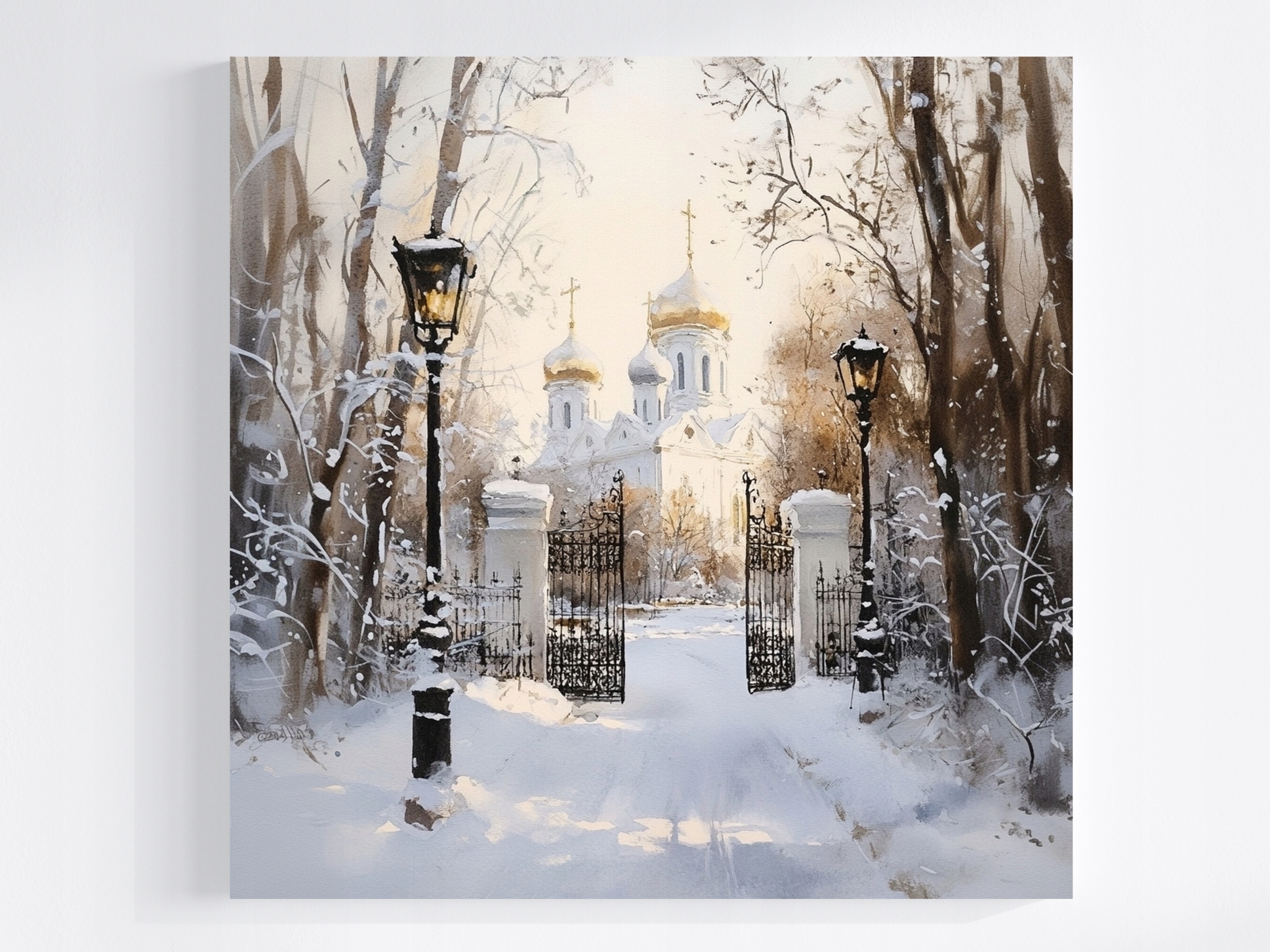 Obraz Na Plátně Canvas Krajina Park Kostel Zima Sníh Brána 80x80