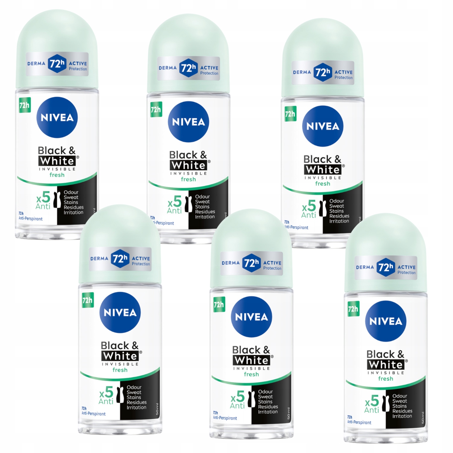 Nivea Black&white Fresh Sada Dámský antiperspirant 72 hodin v kuličce 50 ml x 6