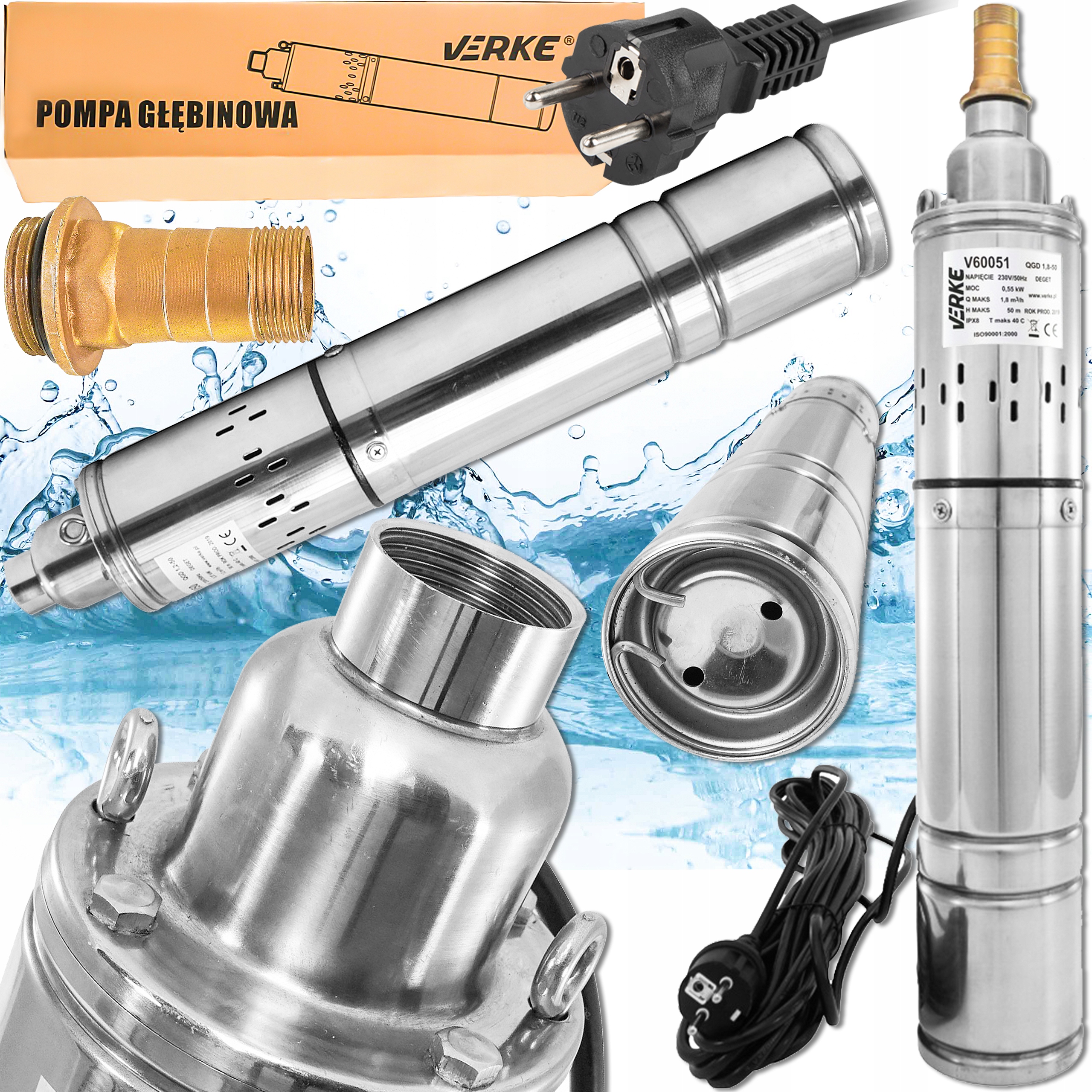 POMPA GŁĘBINOWA ŚRUBOWA DO WODY STUDNI ZANURZENIOWA CIŚNIENIOWA 550W MOCNA