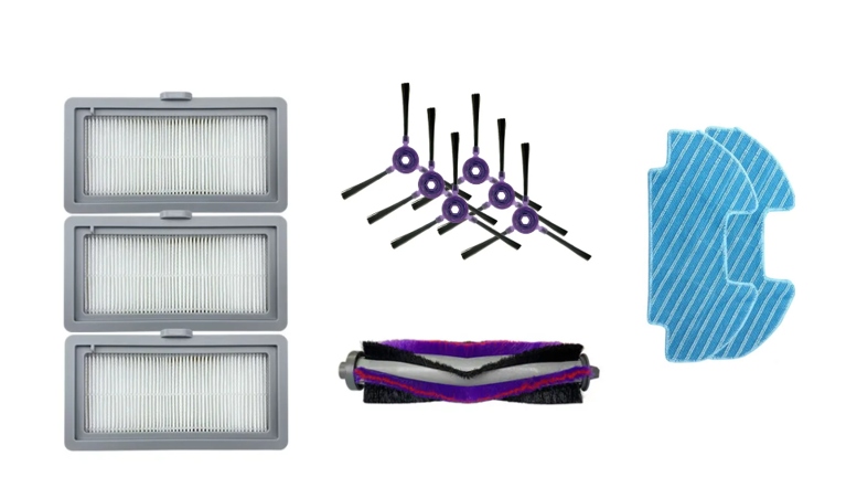 Midea Sada spare Parts: 6 x boční kartáč, 1 x hlavní kartáč, 3 x Hepa filtr, 2 x M