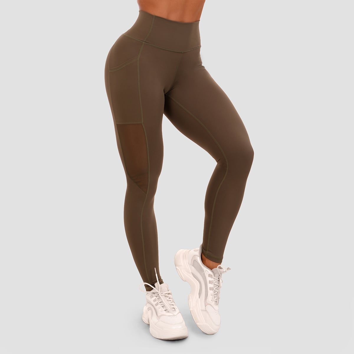 GymBeam Damskie legginsy Mesh Panel Olive XL