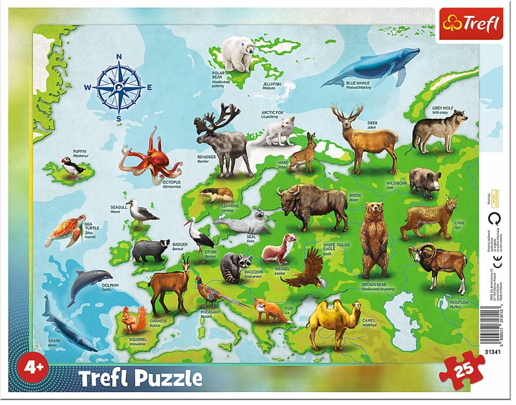 

Puzzle Ramkowe 25 Zwierzęta Europy