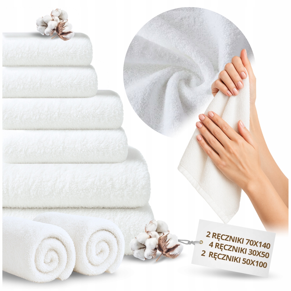 Sada Bavlněných Ručníků 8 Kusů 500G bílé hrubé savé ručníky