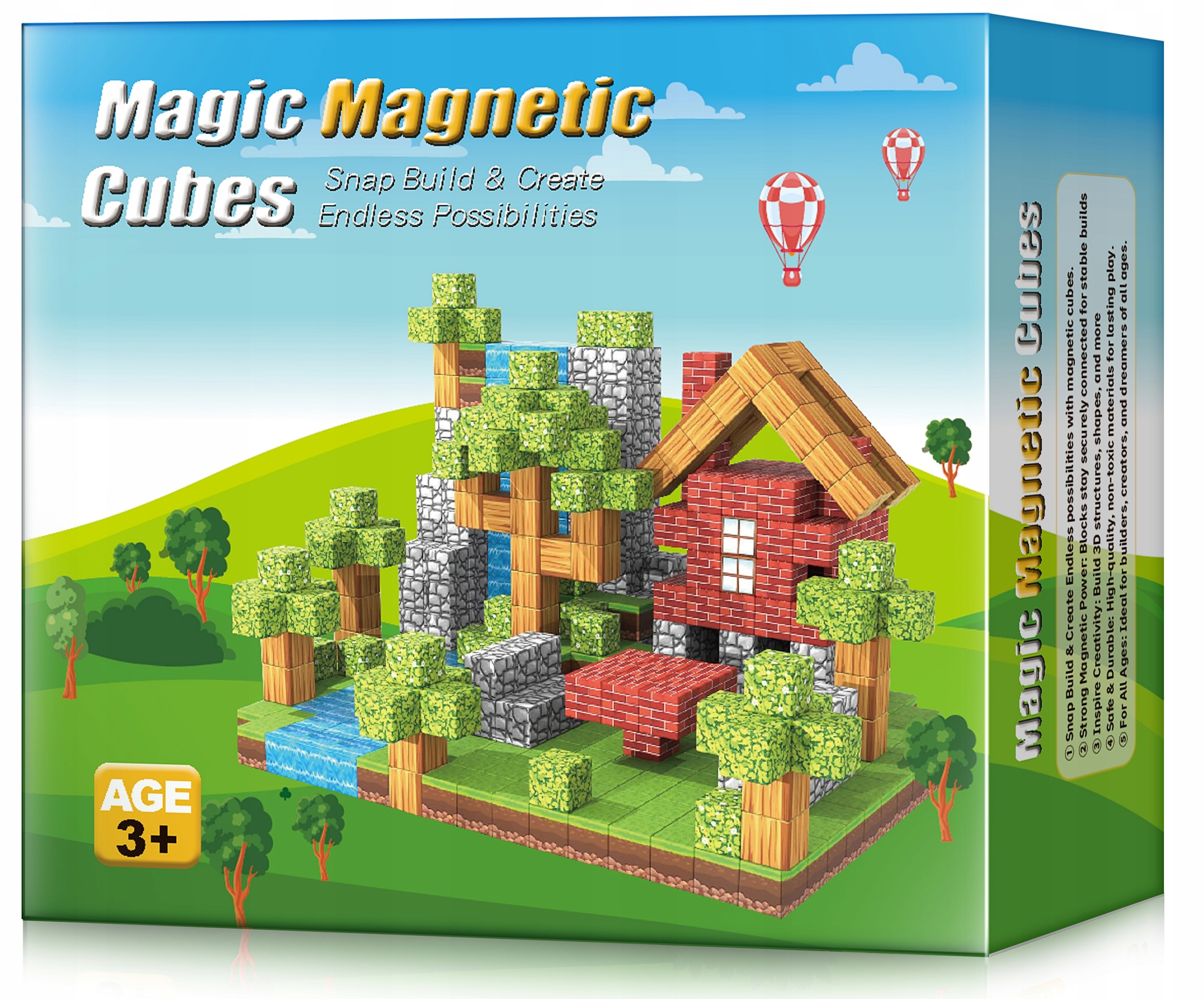 KLOCKI MAGNETYCZNE KOSTKI 3D KONSTRUKCYJNE Zestaw XXL ŚWIAT 100el + FIGURKI Liczba elementów 100