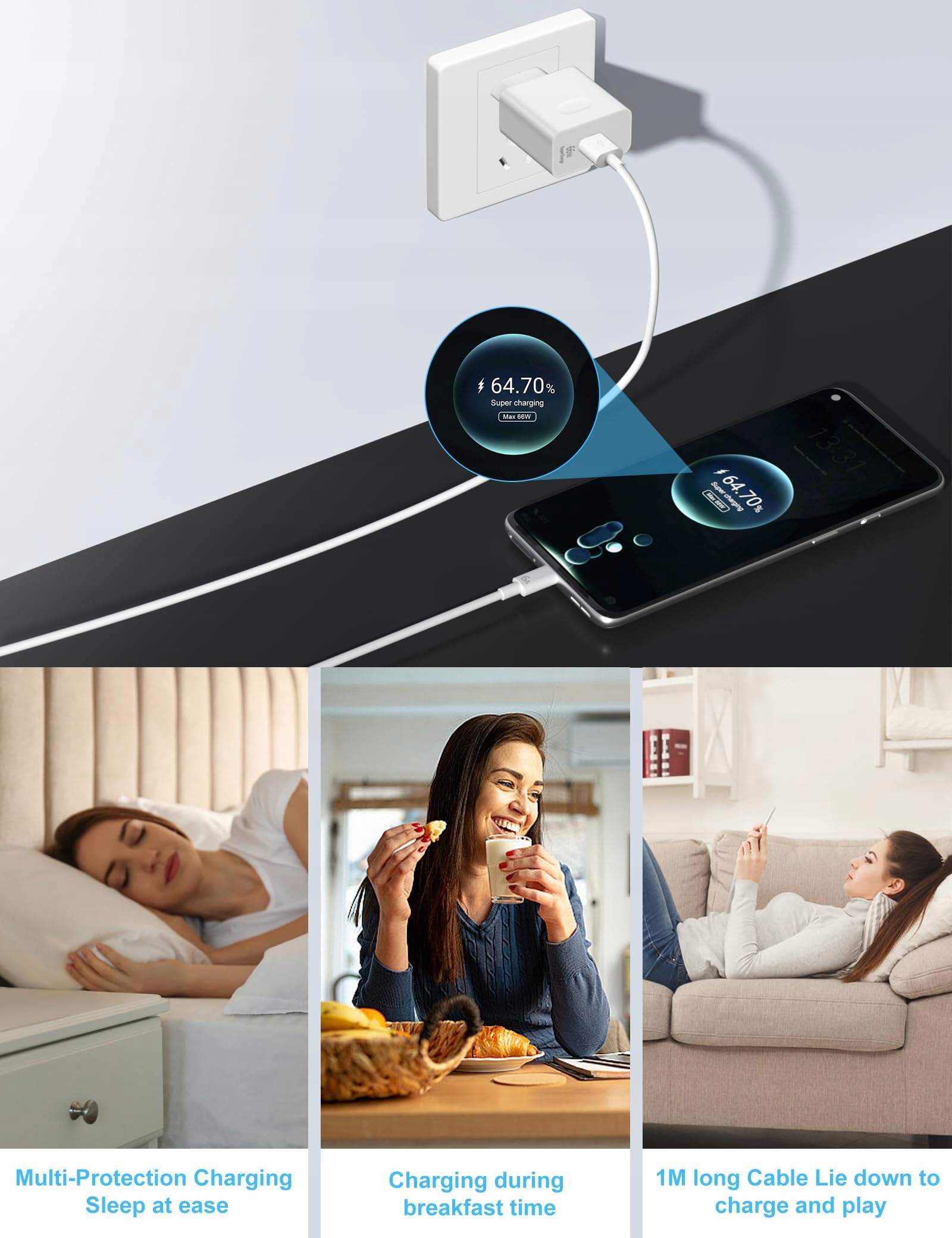 iMangoo Honor 66W Supercharge Szybka Ładowarka USB C Kabel Adapter — miniatura 7