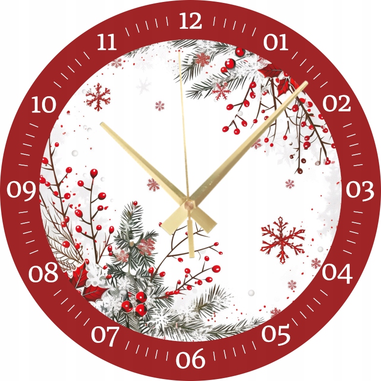 Dekorativní nástěnné hodiny na Vánoce, vánoční jeřabina, 45 cm