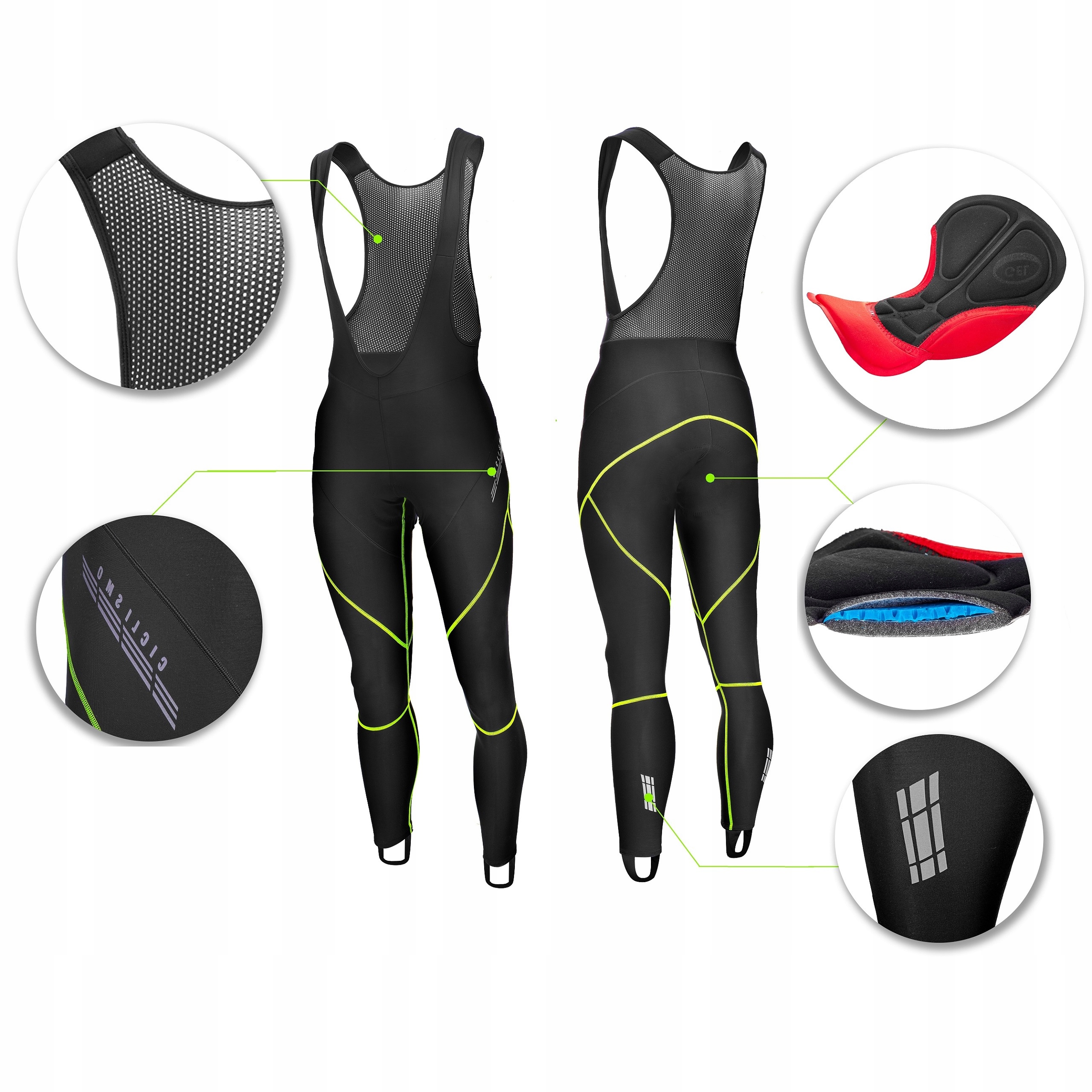 

Spodnie rowerowe z szelkami wkładka 4D żelowa XL