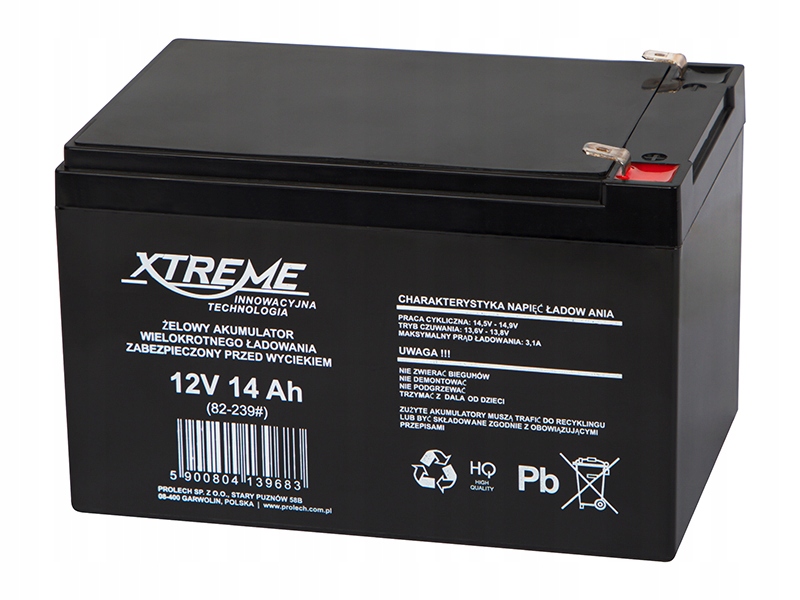 Akumulator Agm 12V 14Ah Xtreme (wyamiar 10Ah 12Ah 15Ah) do autka Ups rower