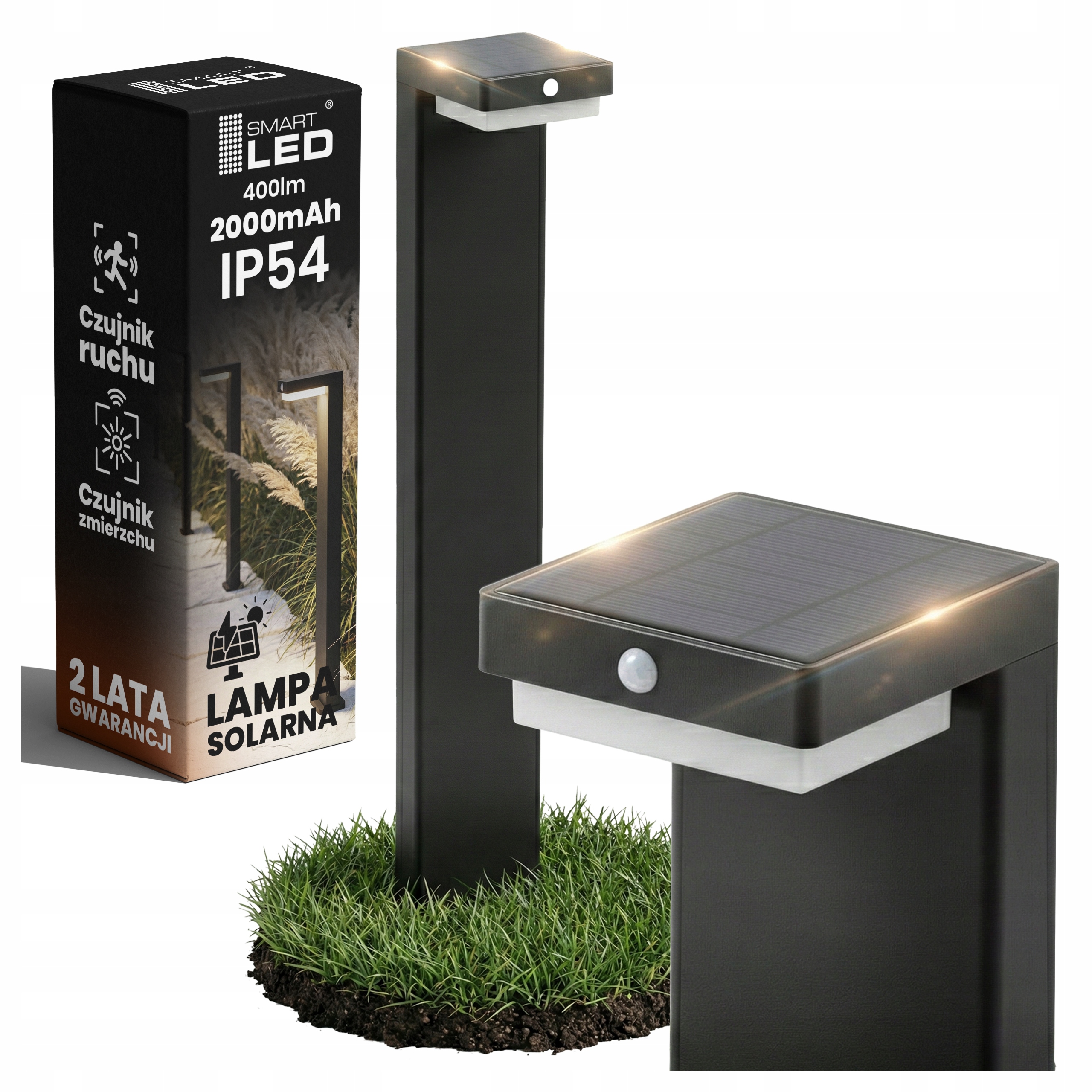 Lampa Solarna Ogrodowa Led 70cm 400lm Czujnik Ruchu Zmierzchu Mocna Premium