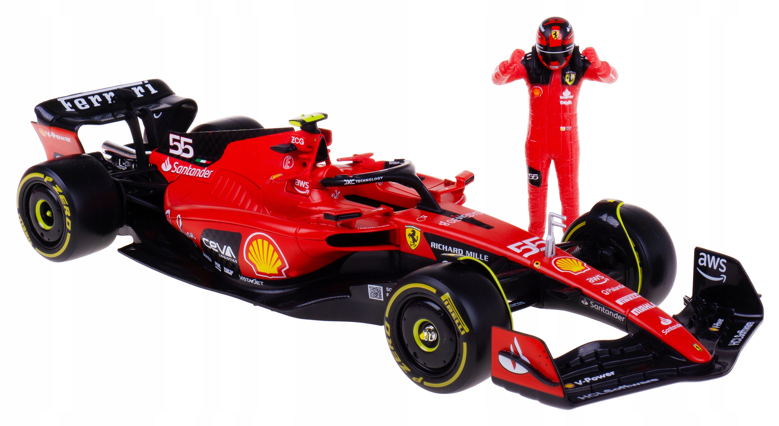 Ferrari SF-23 Bolid F1 Model Kovový Bburago 1:24 #55 C.sainz s figurkou