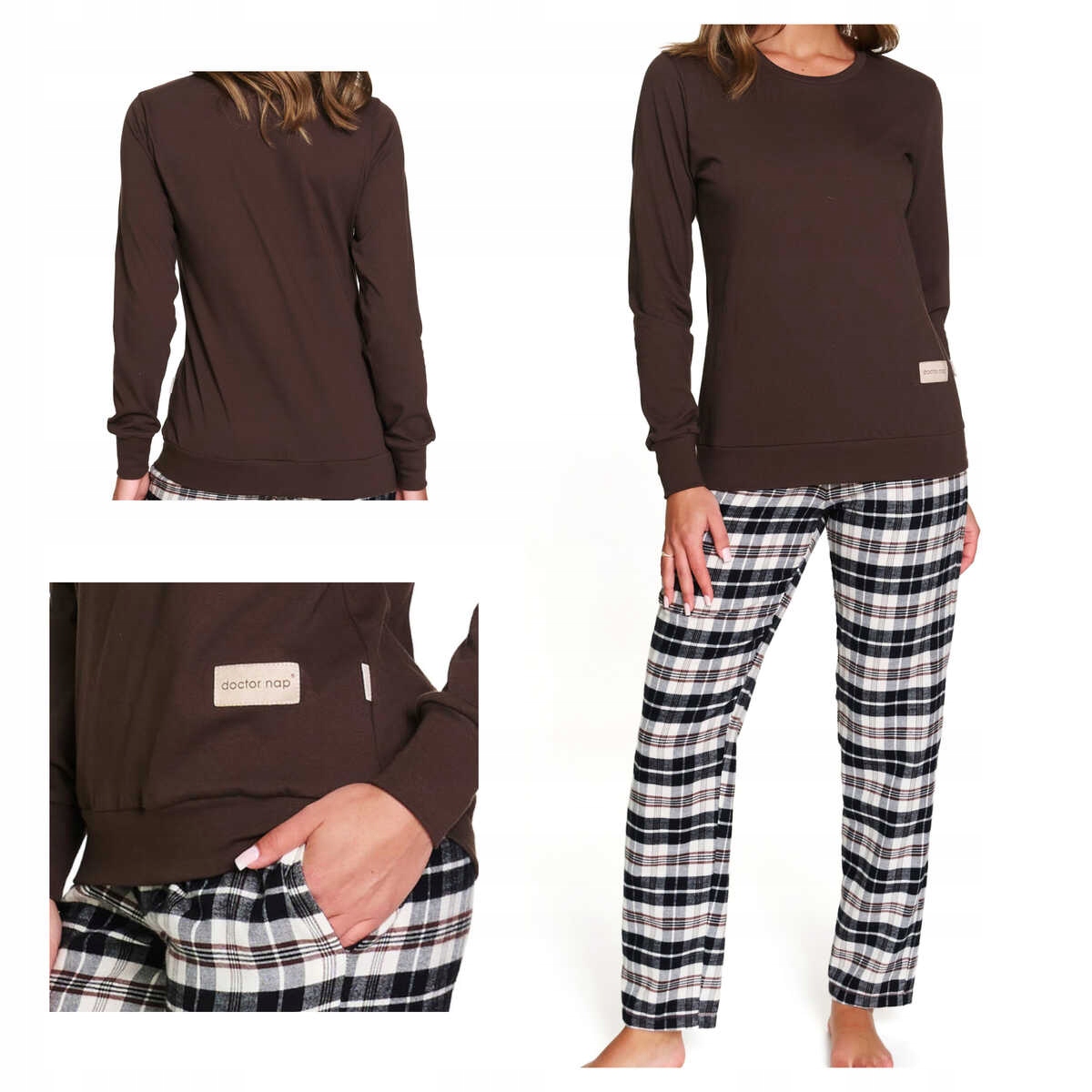 Doctor Nap Dámské bavlněné pyžamo s dlouhým rukávem Pm 7333 brownie S