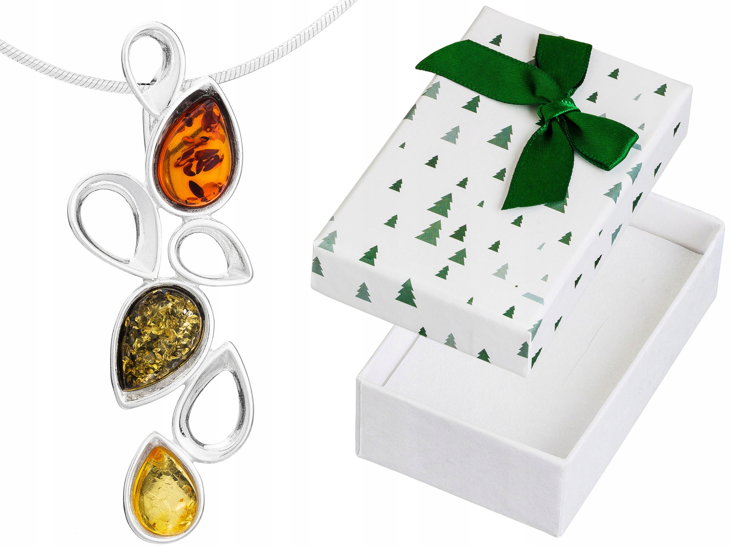 Krátký Stříbrný Velký Dámský Barevný Náhrdelník Slzy s Jantarem Kapky 42