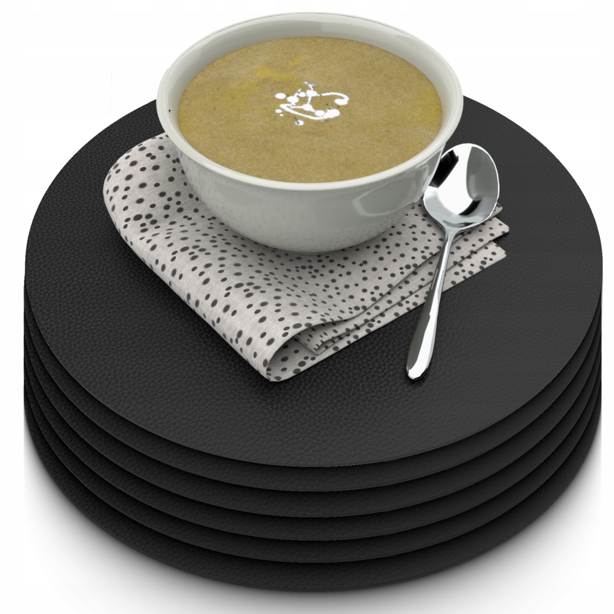 6X Podkładka Kuchenna Stół Talerz Czarna Skóra Pl