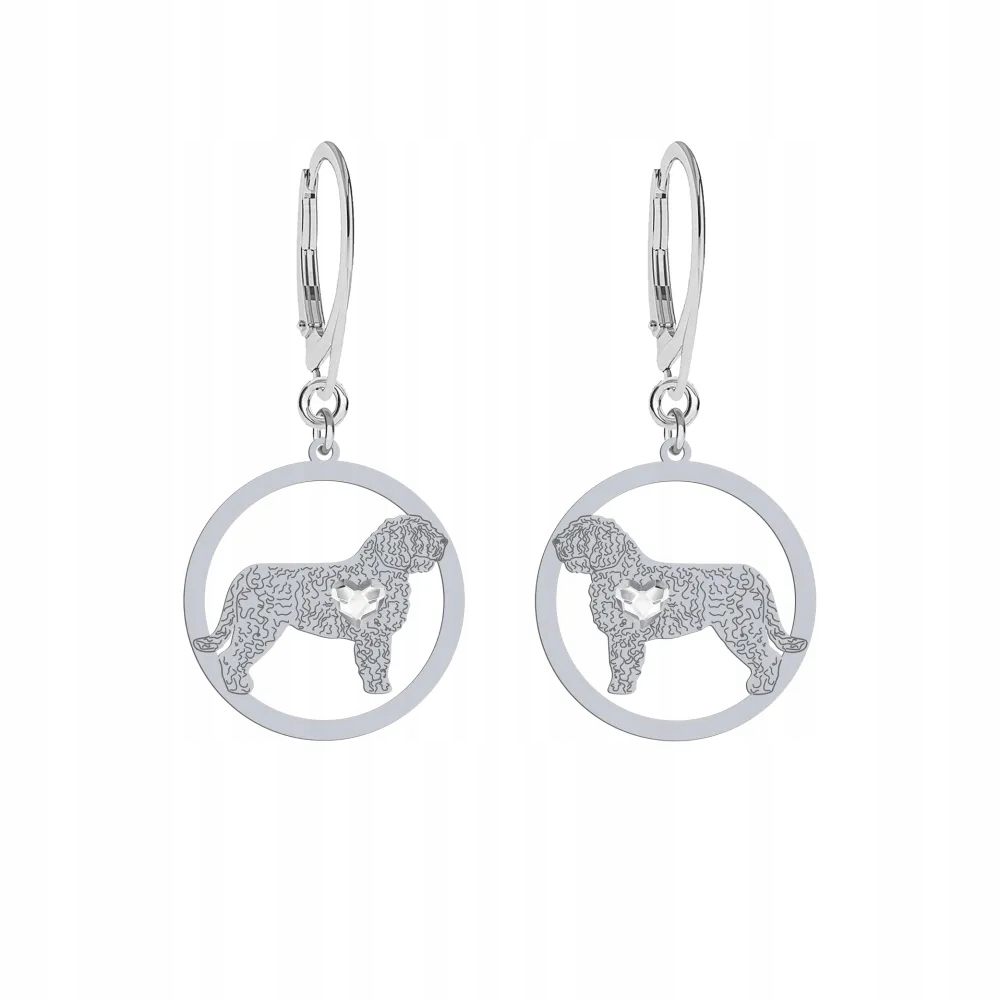 Stříbrné Náušnice se psem Španělský vodní pes 925 Žena Gravírování Bonus