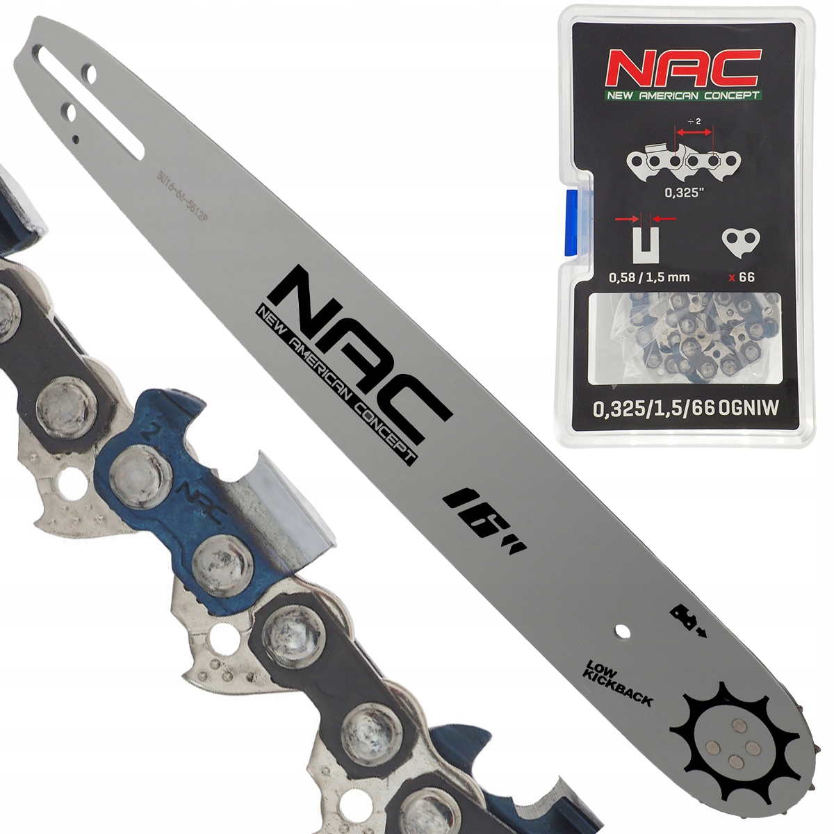 Prowadnica 16" Łańcuch Do Piły 40cm 325 1,5mm 66ogniw Zestaw Oryginał Nac