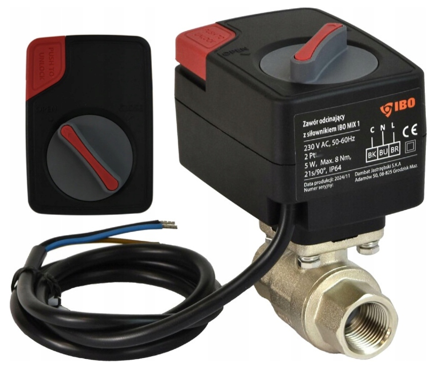 Zawór odcinający z siłownikiem Ibo MIX 1 DN.20 230V Ac, 2-pkt No Otwarty