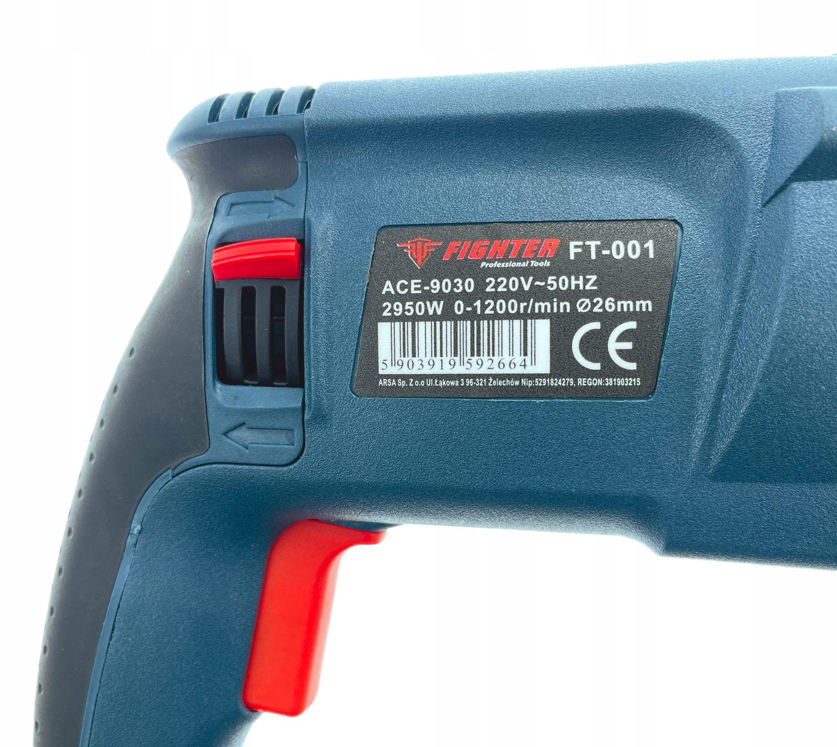 MŁOTOWIERTARKA SDS+ 2950W 4-FUNKCJE + 3X WIERTŁO + DŁUTO + PRZECINAK Prędkość obrotowa 1200 RPM